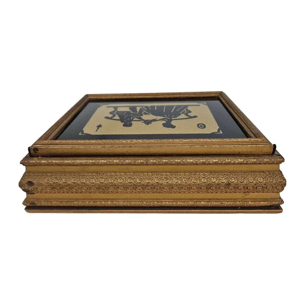 Vintage Silhouette Jewelry Box Wood Glass Top Love Scene Keepsake Victorian